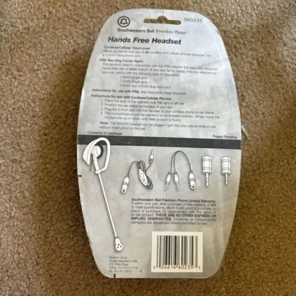 Southern Bell S60235 Handsfree Headset For Cordless Phones *New*
